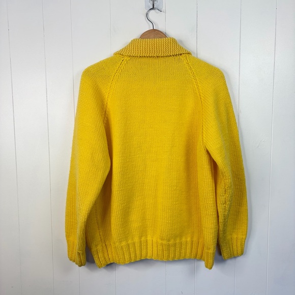 Vintage Yellow Knit Cardigan Sweater Button Grandma Cottagecore Chunky Knit Lg - Picture 4 of 7